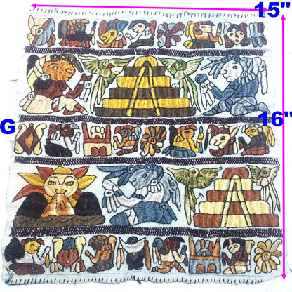 Hand Embroidered Mayan Calendar Tapestry, Guatemalan Wall Hanging, Silk Thread Folk Art Textile, Santiago Atitlan Fabric, Boho Home Decor
