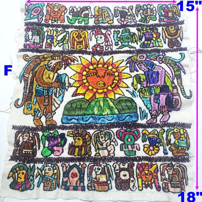 Hand Embroidered Mayan Calendar Tapestry, Guatemalan Wall Hanging, Silk Thread Folk Art Textile, Santiago Atitlan Fabric, Boho Home Decor