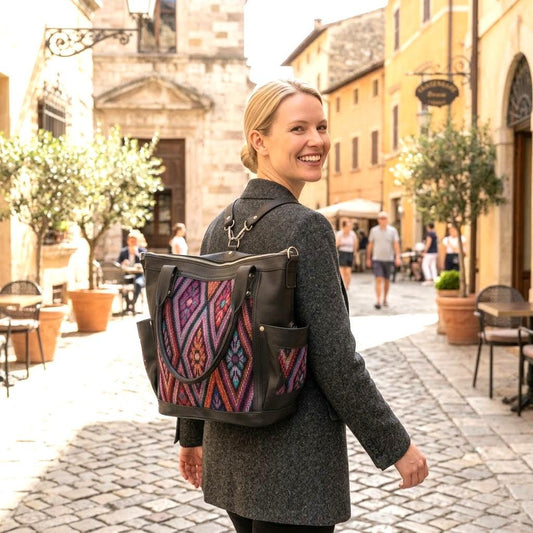 Custom Huipil Leather Convertible Backpack: Guatemalan Fair Trade Bag