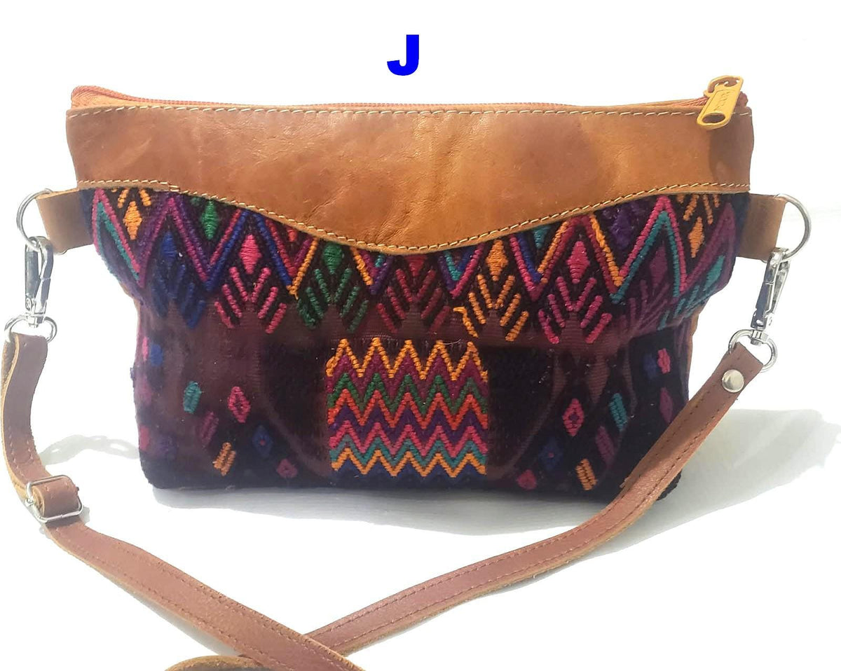 Guatemalan Leather Huipil Wristlet Clutch: Fair Trade Crossbody Purse