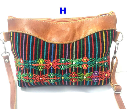 Guatemalan Leather Huipil Wristlet Clutch: Fair Trade Crossbody Purse