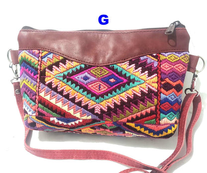 Guatemalan Leather Huipil Wristlet Clutch: Fair Trade Crossbody Purse