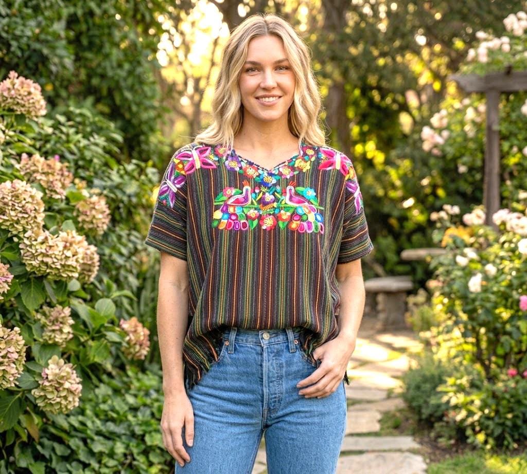 Hand Embroidered Birds Huipil, Vintage Guatemalan Tapestry Blouse, Santiago Atitlan Textile Top, Ethnic Boho Clothing, Custom Tailored Top