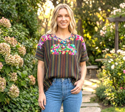 Hand Embroidered Birds Huipil, Vintage Guatemalan Tapestry Blouse, Santiago Atitlan Textile Top, Ethnic Boho Clothing, Custom Tailored Top
