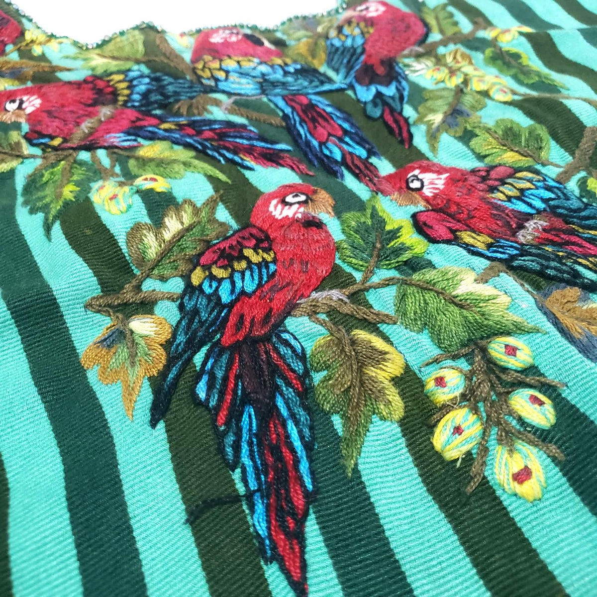 Vintage Hand Embroidered Guatemalan Huipil, Red Parrots Santiago Atitlan Blouse, Handwoven Ethnic Boho Top, Fair Trade Mayan Textile