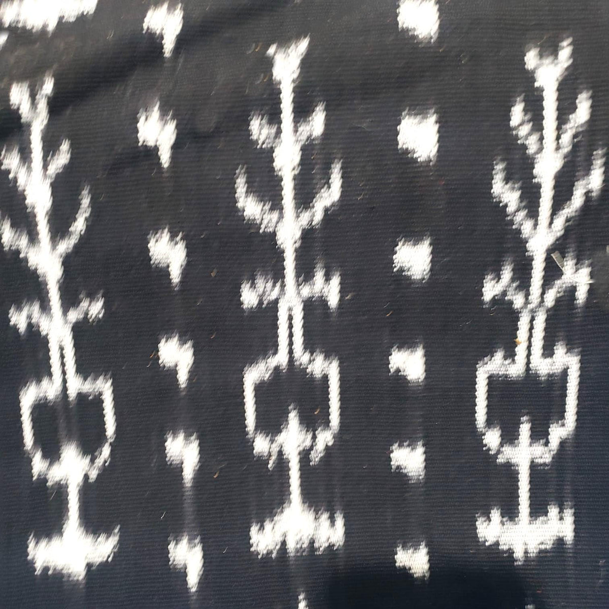 Handwoven Guatemalan Textile Fabric, Ethnic Stripe Cotton, black white ikat 36 in
