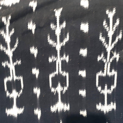 Handwoven Guatemalan Textile Fabric, Ethnic Stripe Cotton, black white ikat 36 in