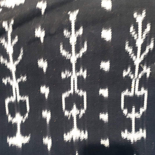 Handwoven Guatemalan Textile Fabric, Ethnic Stripe Cotton, black white ikat 36 in