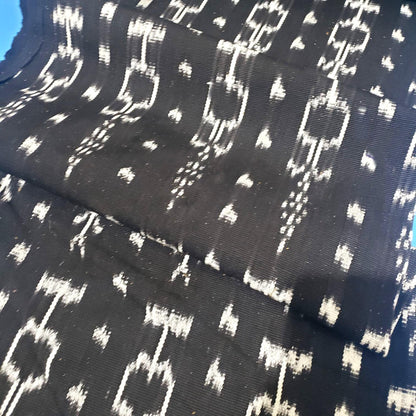 Handwoven Guatemalan Textile Fabric, Ethnic Stripe Cotton, black white ikat 36 in