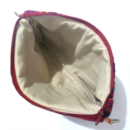 Guatemalan Leather Huipil Crossbody Clutch: Mayan Woven Purse
