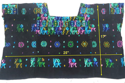 Handwoven Guatemalan Huipil Top - BURGUNDY Tactic Coban Traditional Embroidered Cotton Blouse with Deer & Geometric Motif, Large