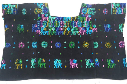 Handwoven Guatemalan Huipil Top - BURGUNDY Tactic Coban Traditional Embroidered Cotton Blouse with Deer & Geometric Motif, Large