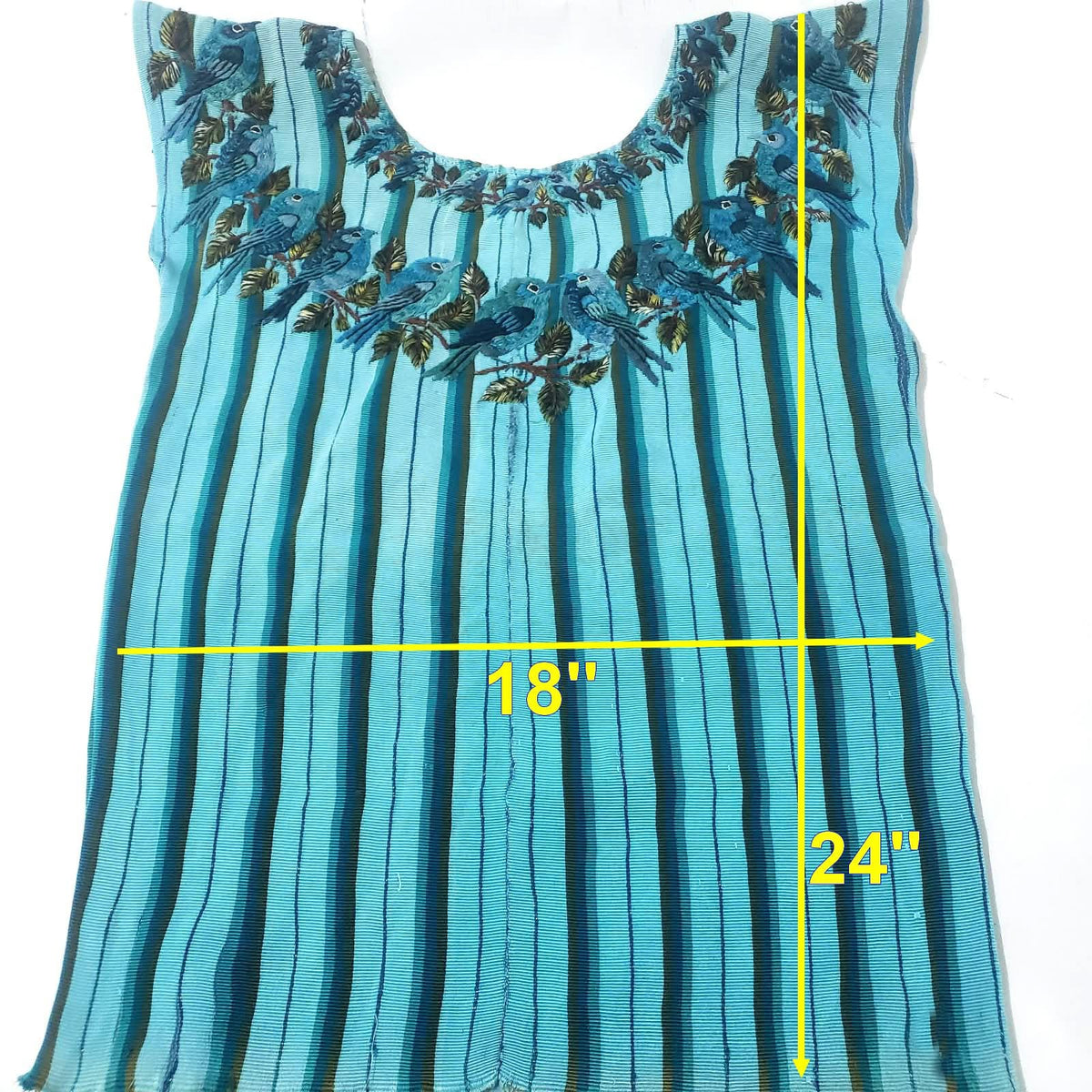 Teal Bird Embroidered Huipil Top, Authentic Santiago Atitlan Guatemalan Blouse, Artisan Handwoven Bird Collar Shirt Size Small