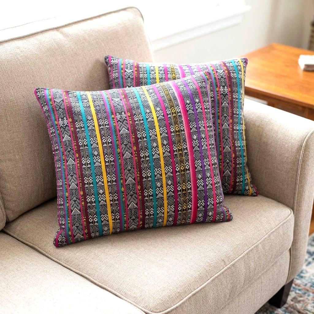 Handwoven Guatemalan Ikat Pillow Cover | Mayan Cotton Throw Cushion | Boho Ethnic Pillow Case 18x18 Custom Size Home Decor