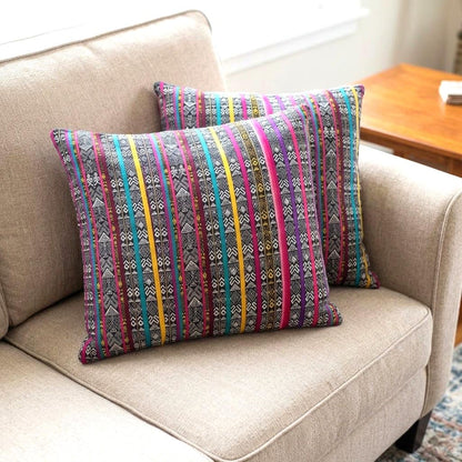Handwoven Guatemalan Ikat Pillow Cover | Mayan Cotton Throw Cushion | Boho Ethnic Pillow Case 18x18 Custom Size Home Decor