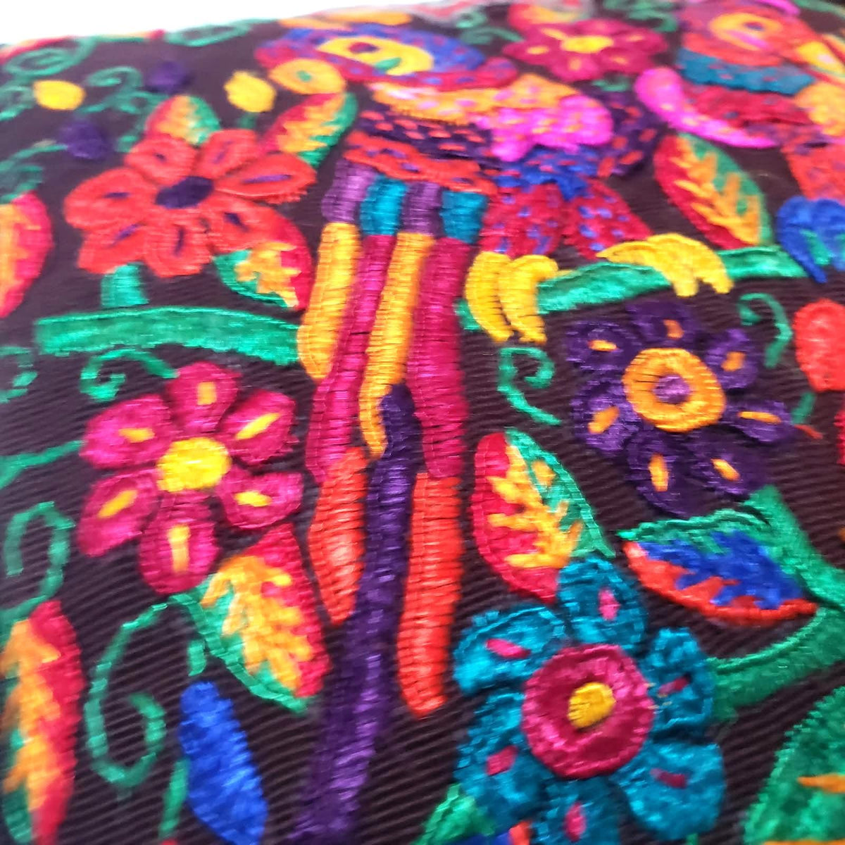 Handmade Parrot Throw Pillow Cover 16x16, Guatemalan Embroidered Cushion Case, Colorful Bird Decor, Boho Accent Pillow, Tropical Home Decor
