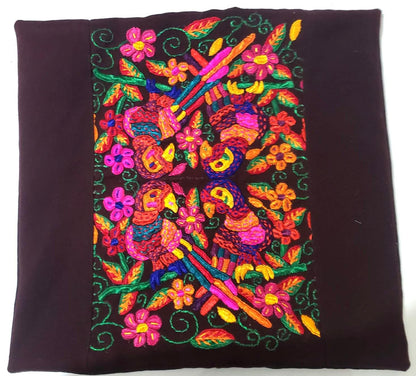 Handmade Parrot Throw Pillow Cover 16x16, Guatemalan Embroidered Cushion Case, Colorful Bird Decor, Boho Accent Pillow, Tropical Home Decor