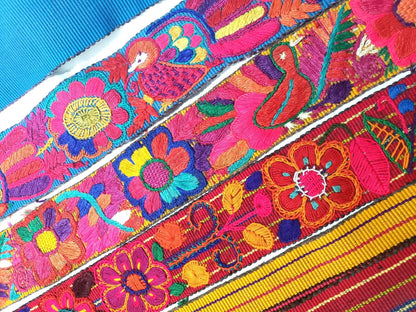 Hand-Embroidered Guatemalan Faja Belt, Upcycled Handwoven Mayan Sash, Floral Folk Art Strap for Crafts & Fashion, 3" Wide