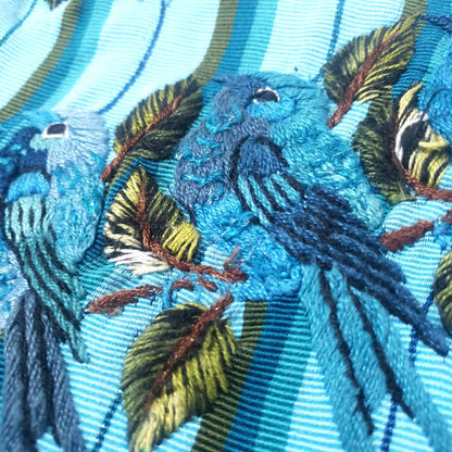 Teal Bird Embroidered Huipil Top, Authentic Santiago Atitlan Guatemalan Blouse, Artisan Handwoven Bird Collar Shirt Size Small