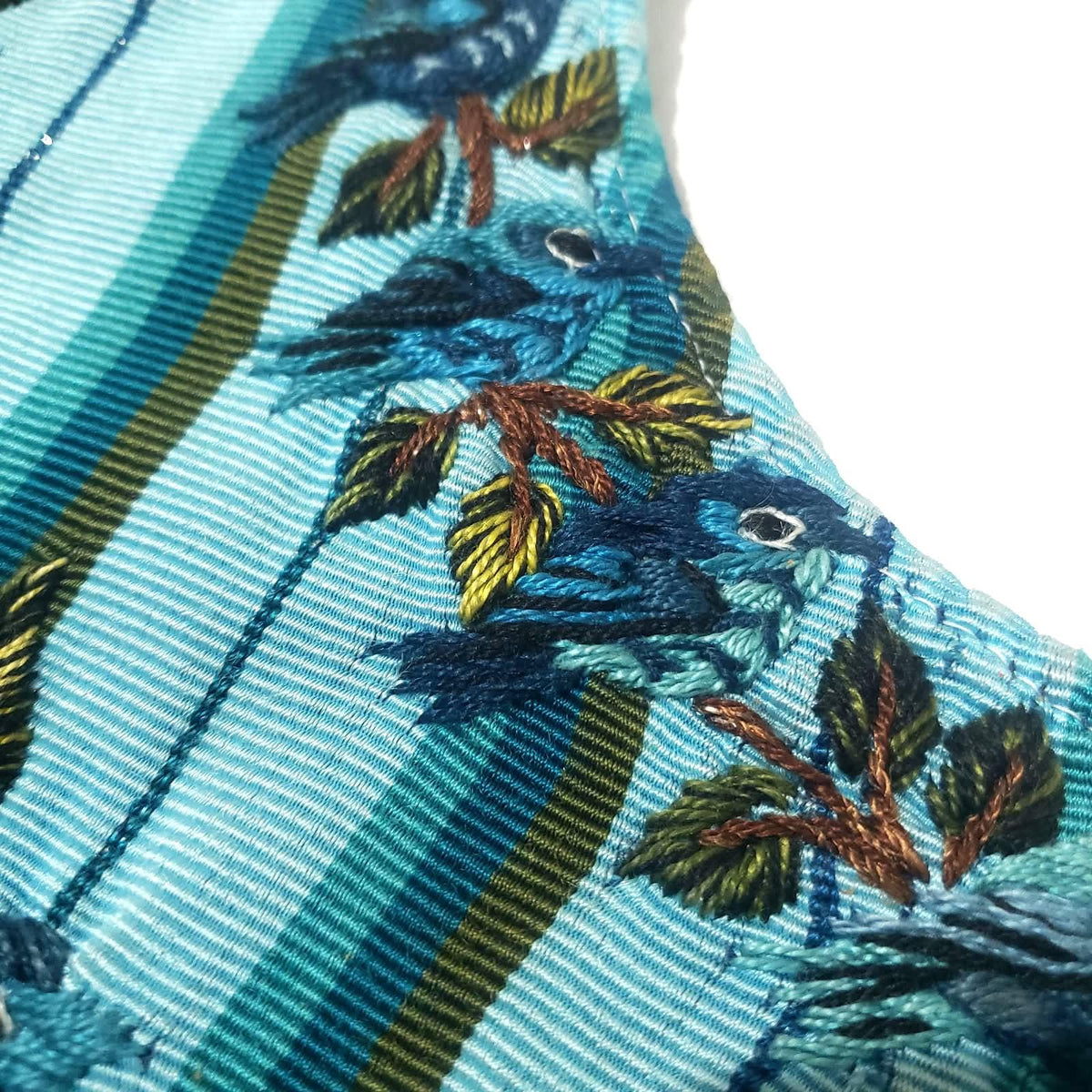 Teal Bird Embroidered Huipil Top, Authentic Santiago Atitlan Guatemalan Blouse, Artisan Handwoven Bird Collar Shirt Size Small