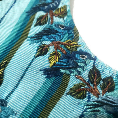 Teal Bird Embroidered Huipil Top, Authentic Santiago Atitlan Guatemalan Blouse, Artisan Handwoven Bird Collar Shirt Size Small
