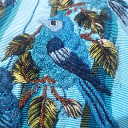 Teal Bird Embroidered Huipil Top, Authentic Santiago Atitlan Guatemalan Blouse, Artisan Handwoven Bird Collar Shirt Size Small