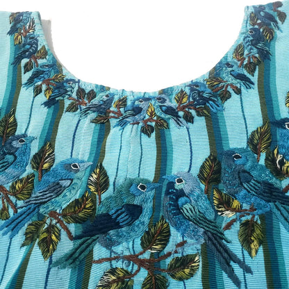 Teal Bird Embroidered Huipil Top, Authentic Santiago Atitlan Guatemalan Blouse, Artisan Handwoven Bird Collar Shirt Size Small