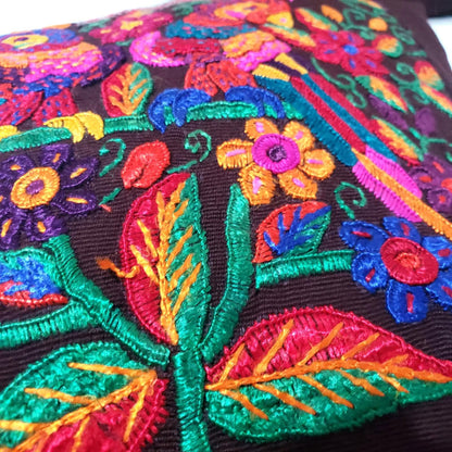 Handmade Parrot Throw Pillow Cover 16x16, Guatemalan Embroidered Cushion Case, Colorful Bird Decor, Boho Accent Pillow, Tropical Home Decor