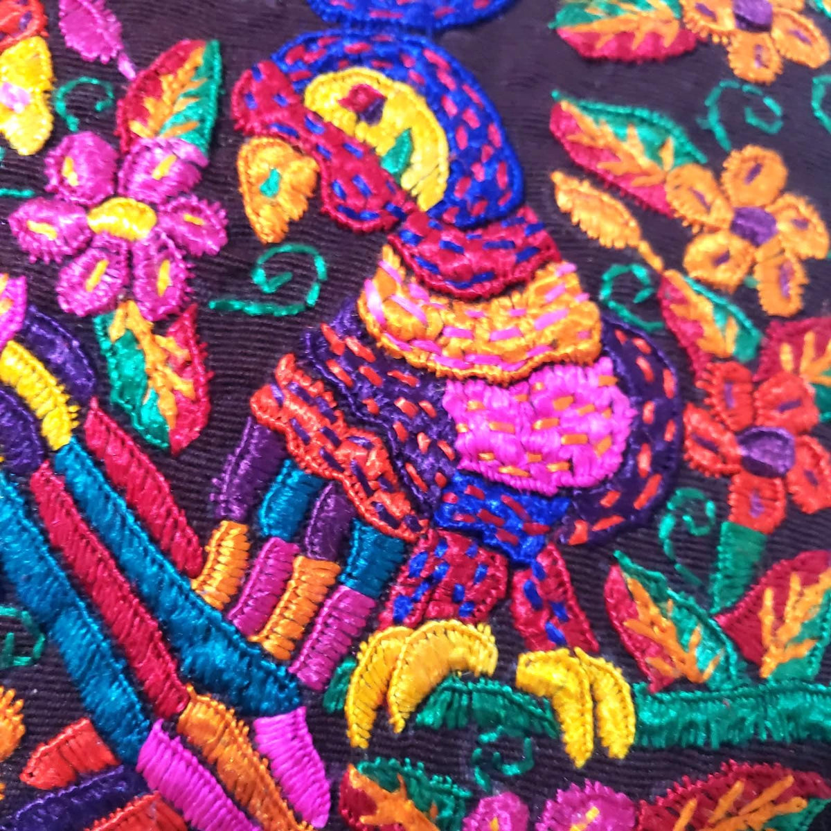 Handmade Parrot Throw Pillow Cover 16x16, Guatemalan Embroidered Cushion Case, Colorful Bird Decor, Boho Accent Pillow, Tropical Home Decor