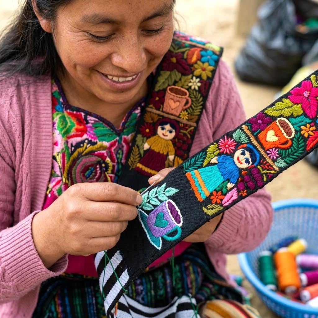 Hand-Embroidered Guatemalan Faja Belt, Upcycled Handwoven Mayan Sash, Floral Folk Art Strap for Crafts & Fashion, 3" Wide