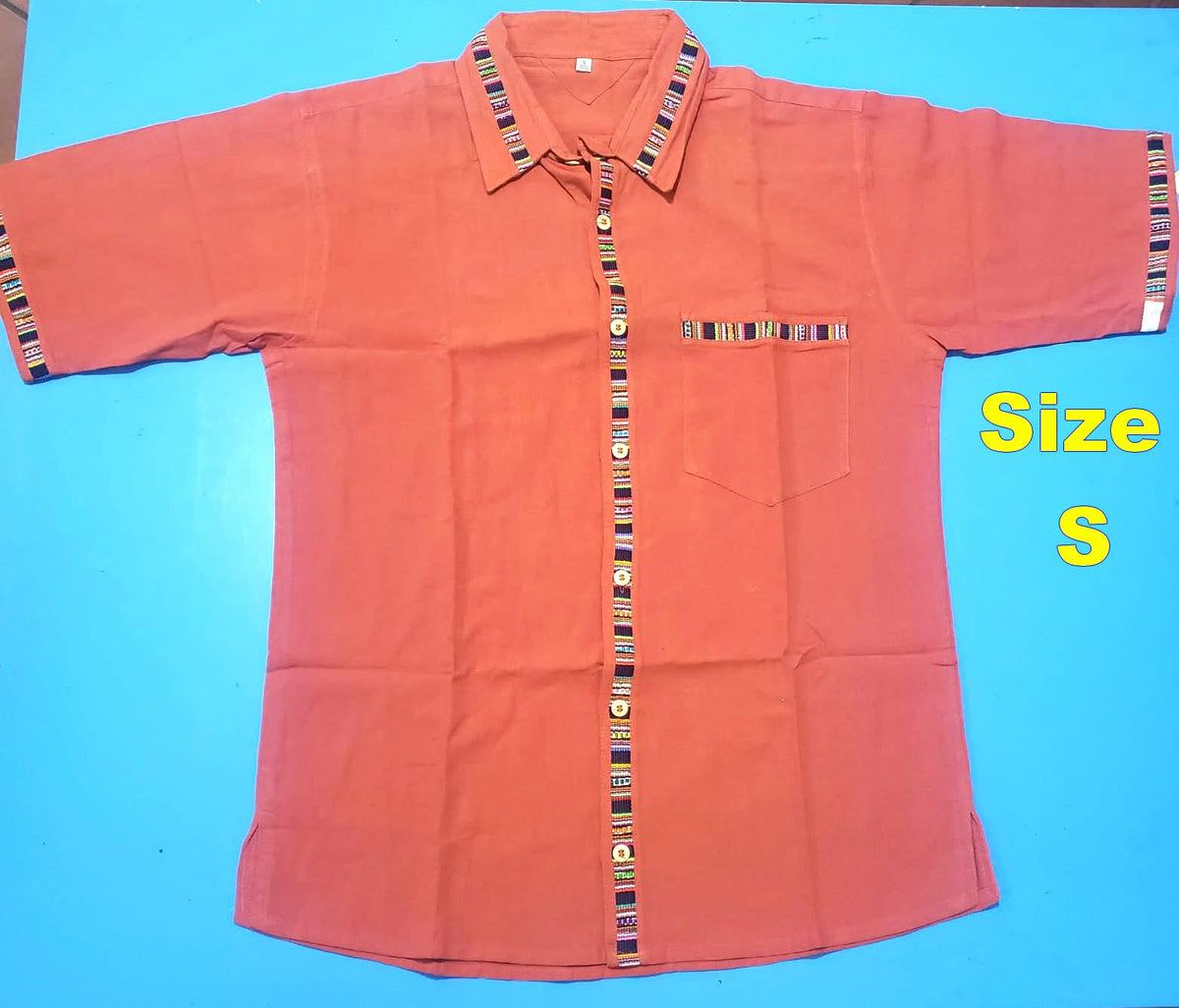 Men's Handwoven Accent Button Down Shirt, Guatemalan Fair Trade Short Sleeve Top, Breathable Cotton Summer Shirt