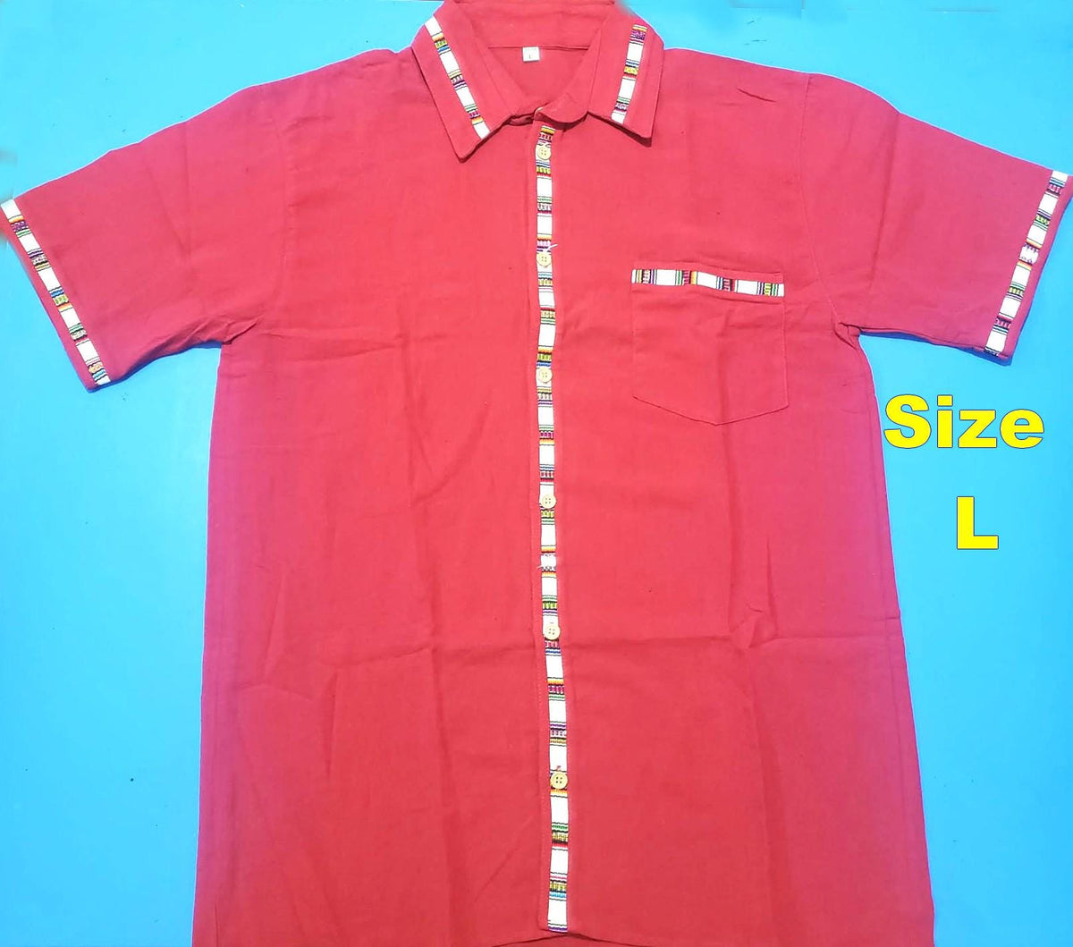 Men's Handwoven Accent Button Down Shirt, Guatemalan Fair Trade Short Sleeve Top, Breathable Cotton Summer Shirt