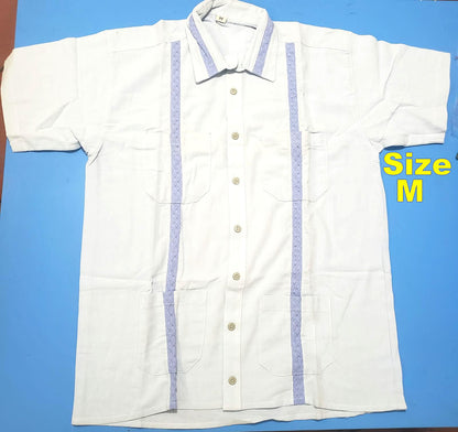 Vintage Off-White Lace-Trim Guayabera Shirt - Cuban Wedding Shirt for Men, Summer Casual - Size Small