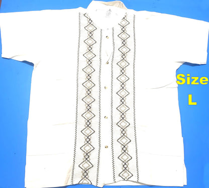 Vintage Off-White Lace-Trim Guayabera Shirt - Cuban Wedding Shirt for Men, Summer Casual - Size Small