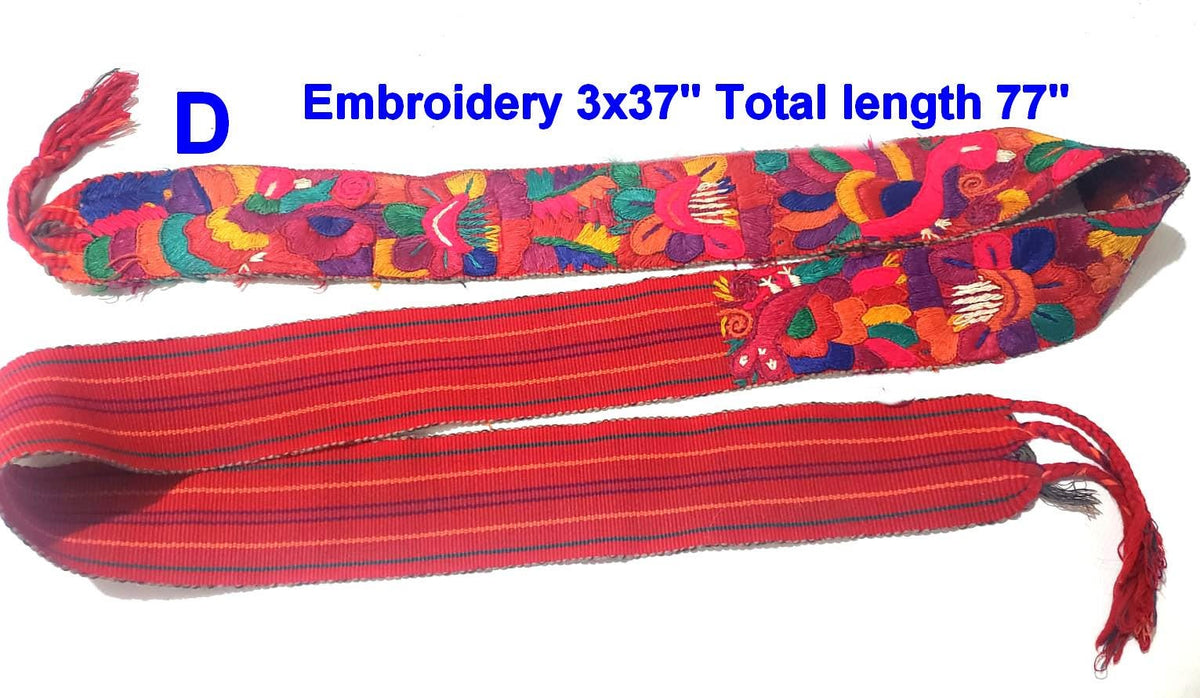 Hand-Embroidered Guatemalan Faja Belt, Upcycled Handwoven Mayan Sash, Floral Folk Art Strap for Crafts & Fashion, 3" Wide