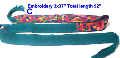 Hand-Embroidered Guatemalan Faja Belt, Upcycled Handwoven Mayan Sash, Floral Folk Art Strap for Crafts & Fashion, 3" Wide