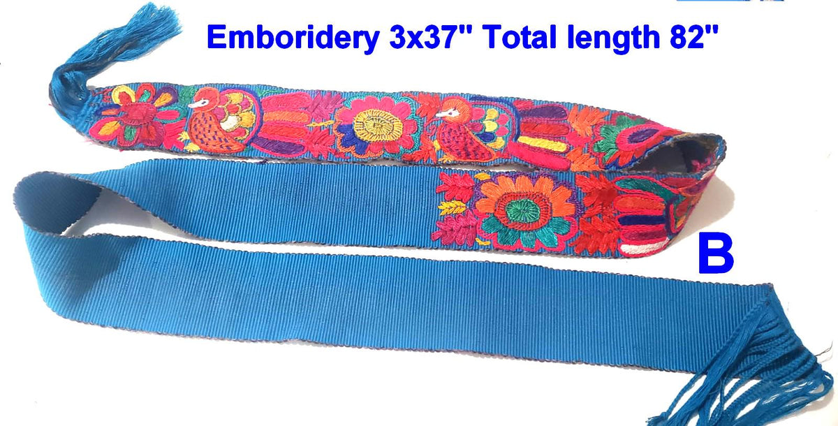 Hand-Embroidered Guatemalan Faja Belt, Upcycled Handwoven Mayan Sash, Floral Folk Art Strap for Crafts & Fashion, 3" Wide