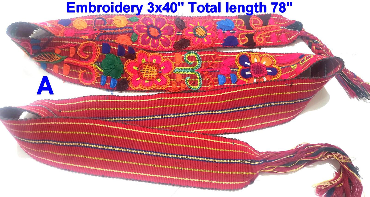 Hand-Embroidered Guatemalan Faja Belt, Upcycled Handwoven Mayan Sash, Floral Folk Art Strap for Crafts & Fashion, 3" Wide