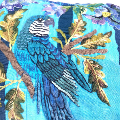 Yellow Guatemalan Lumbar Pillow Cover | Vintage Mayan Embroidered Bird Cushion | 14X18 Santiago Atitlan Upcycled Textile Pillow