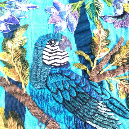Yellow Guatemalan Lumbar Pillow Cover | Vintage Mayan Embroidered Bird Cushion | 14X18 Santiago Atitlan Upcycled Textile Pillow