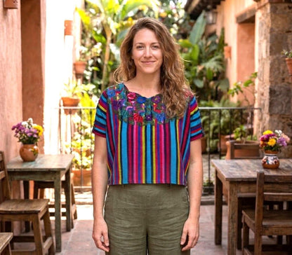 Hand-Embroidered Mayan Huipil Blouse | Santiago Atitlan Colorful Peacock Top | Traditional Handwoven Guatemalan Shirt