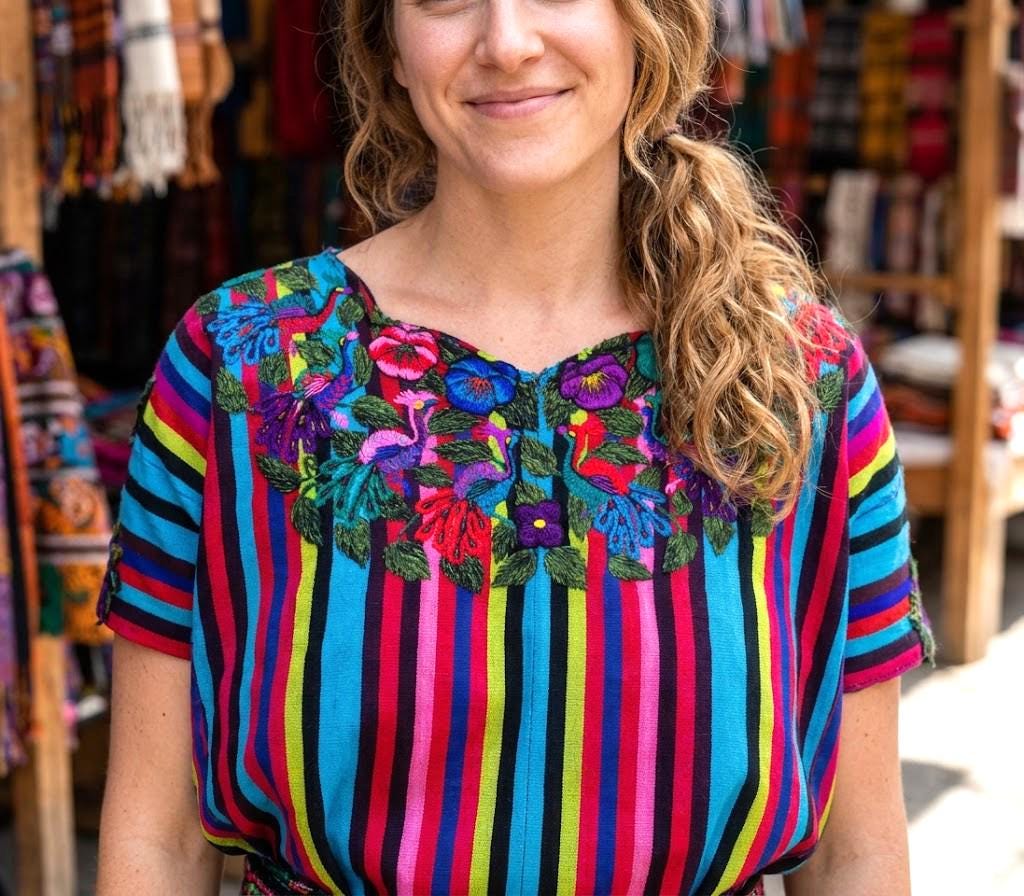 Hand-Embroidered Mayan Huipil Blouse | Santiago Atitlan Colorful Peacock Top | Traditional Handwoven Guatemalan Shirt