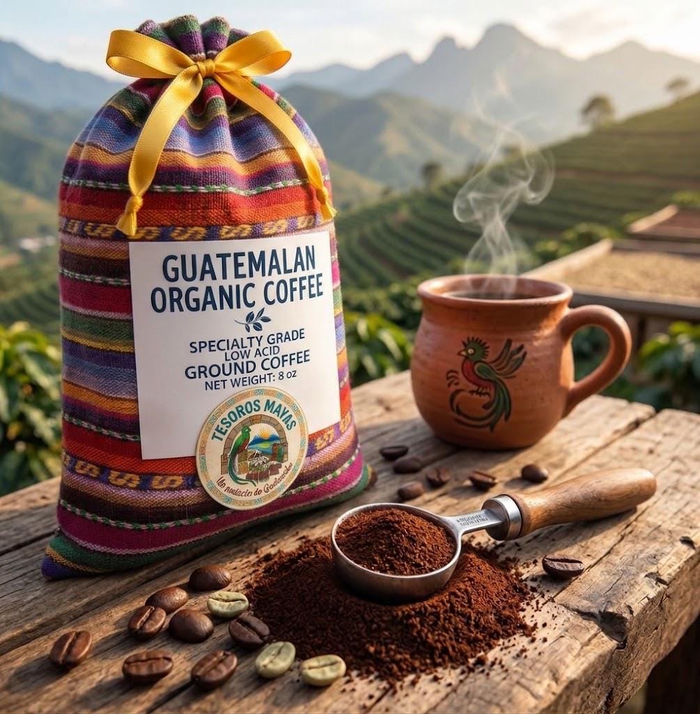 Premium Guatemalan GOURMET ORGANIC COFFEE – Low Acid Medium Roast Ground (8 oz)