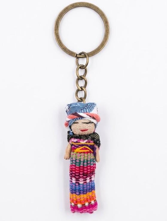 Handmade Guatemalan Worry Doll Keychain | Brass Boho Bag Charm & Fair Trade Gift for Anxiety Relief