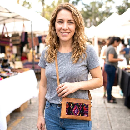 Aesthetic Woman Guatemalan Leather Huipil CROSSBODY Wristlet CLUTCH PURSE - Wristlet