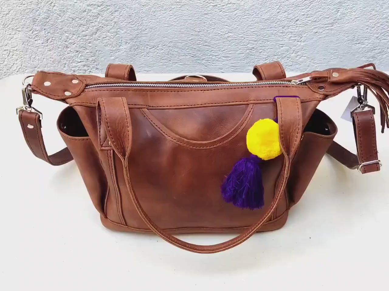 Dark Brown Leather Convertible Backpack: Full Grain Crossbody Bag