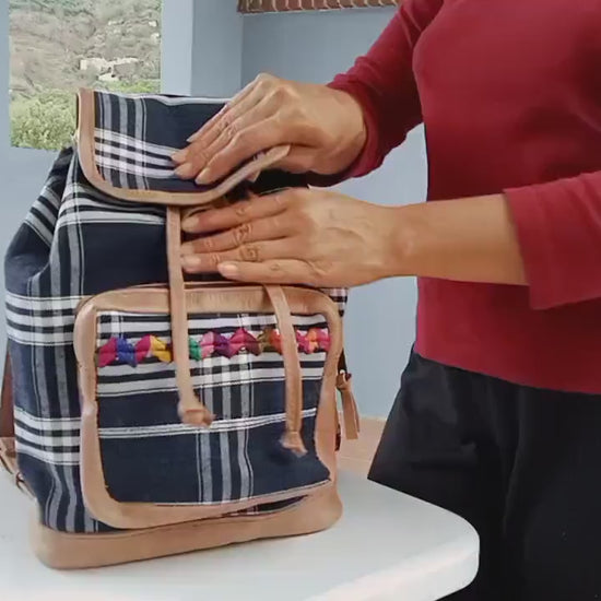 Guatemalan Genuine leather indigo backpack