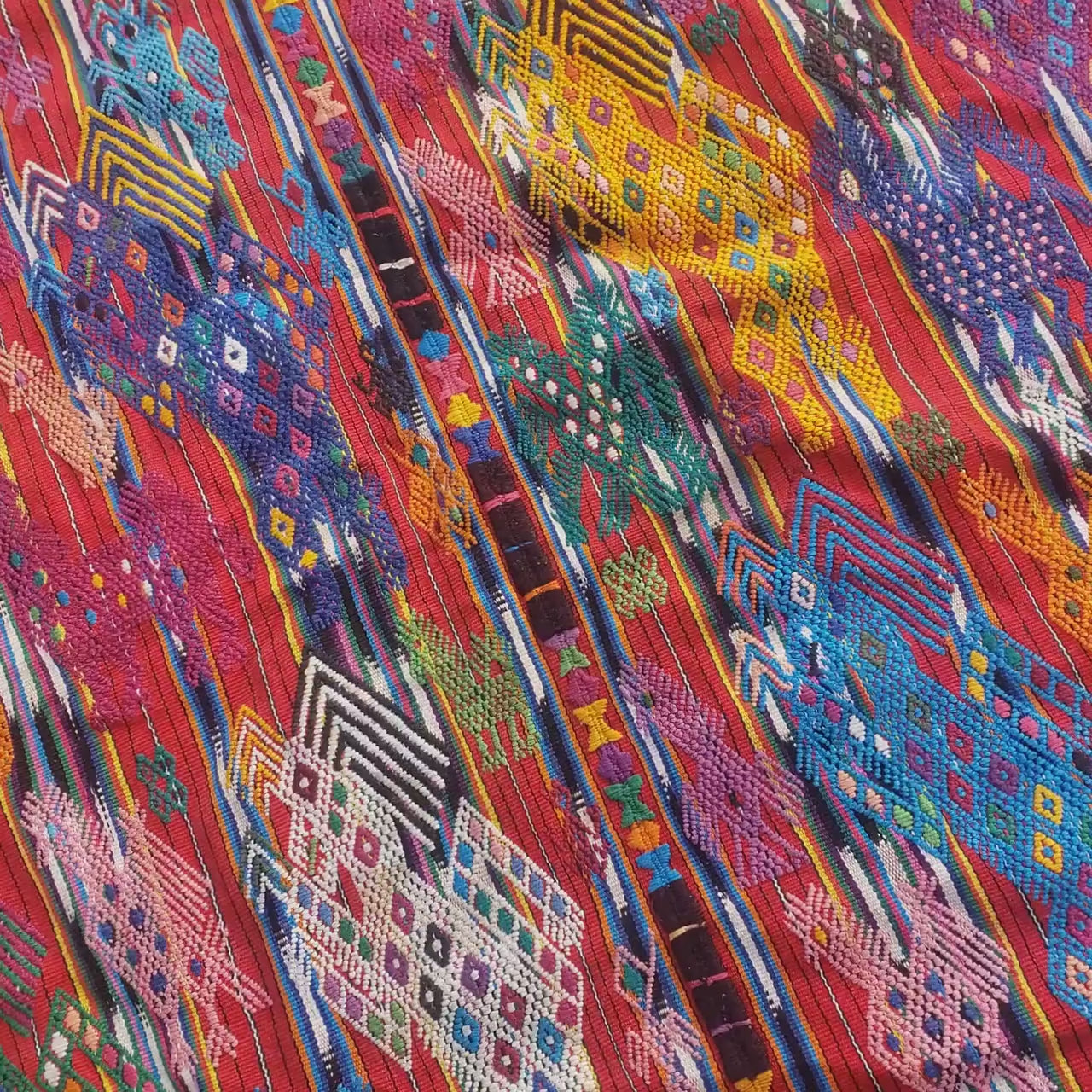 Guatemalan HORSES and EAGLES TSUTE, Red Tablecloth, Chichicastenango Throw