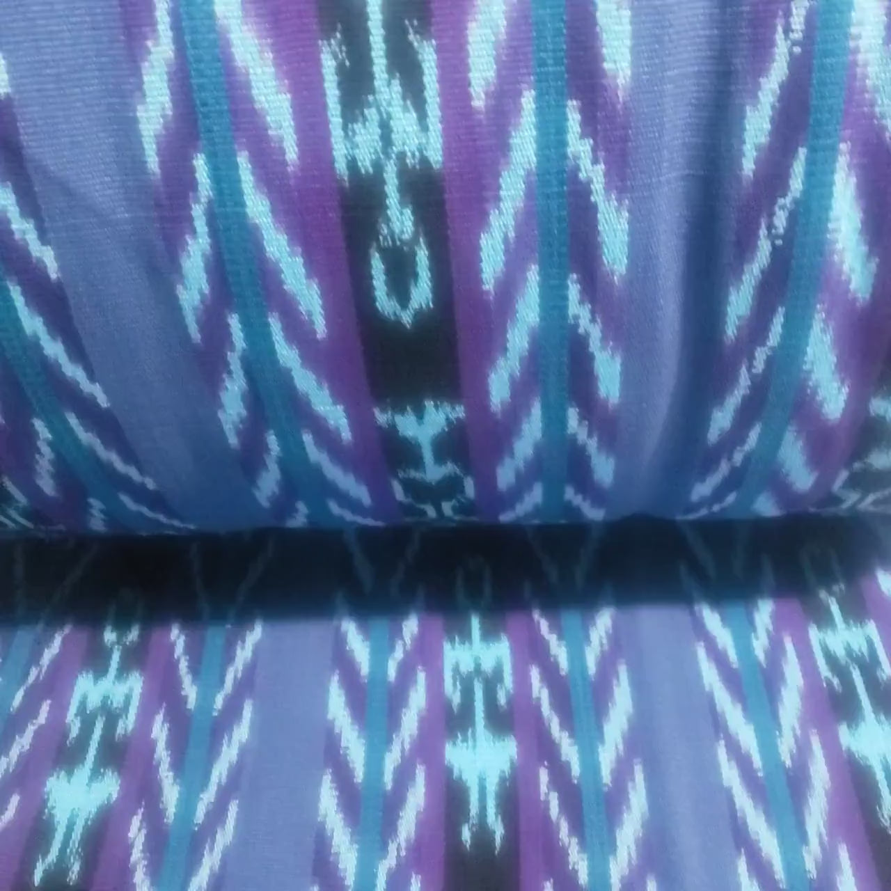 Handwoven Guatemalan Textile by the Yard - Cyan Purple Blue Cotton Fabric for Skirts, Curtains & Crafts -Foot Loom Material