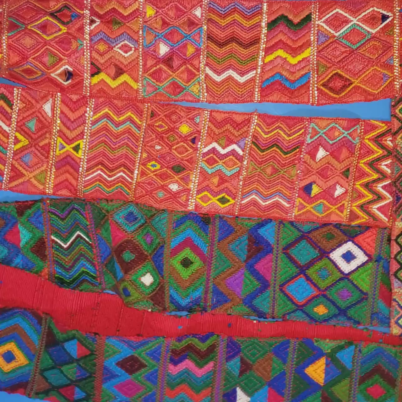 Vintage Red / Green Unique Guatemala Handmade WEAVED Cotton SASH CINTA from Aguacatan